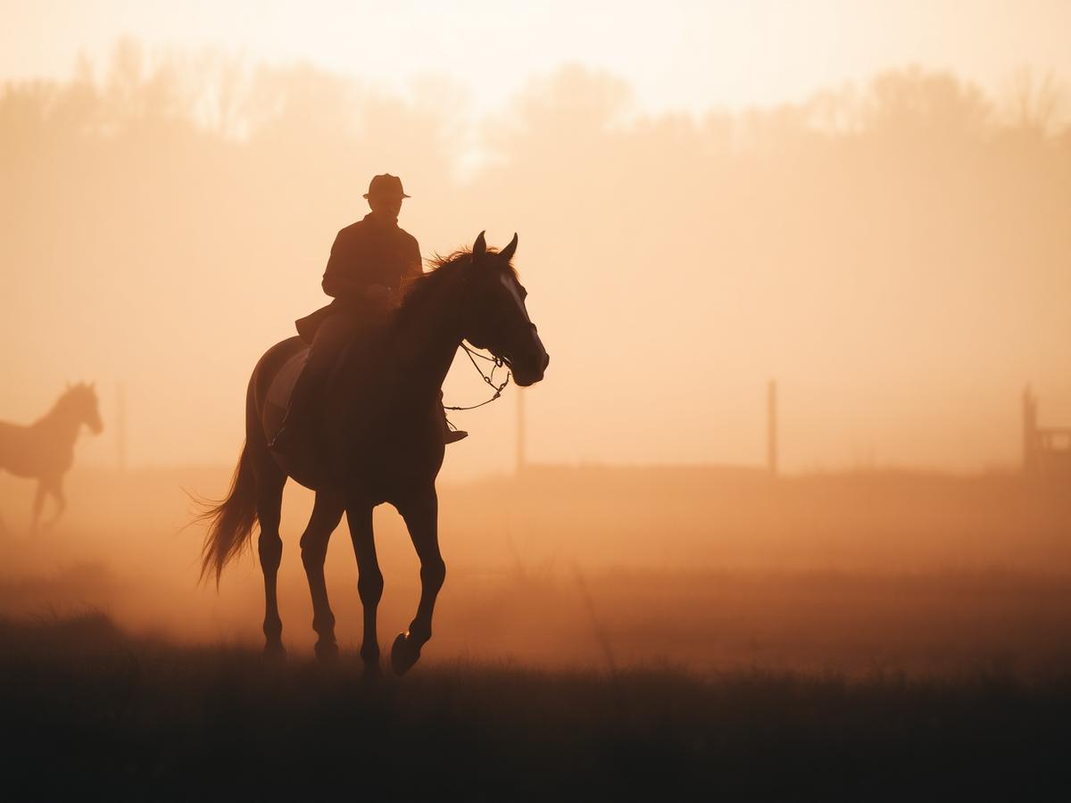Rider in morning mist